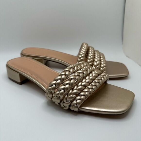 CUSHIONAIRE Women's braided low block heel sandal +Memory Foam 7.5 GOLD - Picture 1 of 7